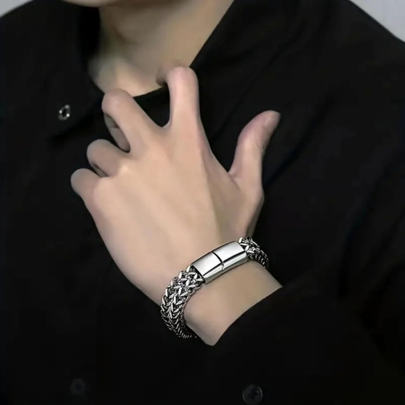 Stainless Steel Magnetic Bayonet Clasp Franco Chain Bracelet For Men 7.5" - Picture 9 of 11